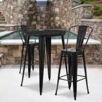 Flash Furniture CH-51090BH-2-30CAFE-BK-GG 30" Round Metal Bar Table Set with Cafe Barstools in Black